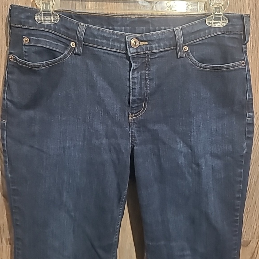 Duluth Trading Relaxed Straight Jeans Size 14 x Actual 27 Dark Wash Mid Rise - Picture 2 of 10